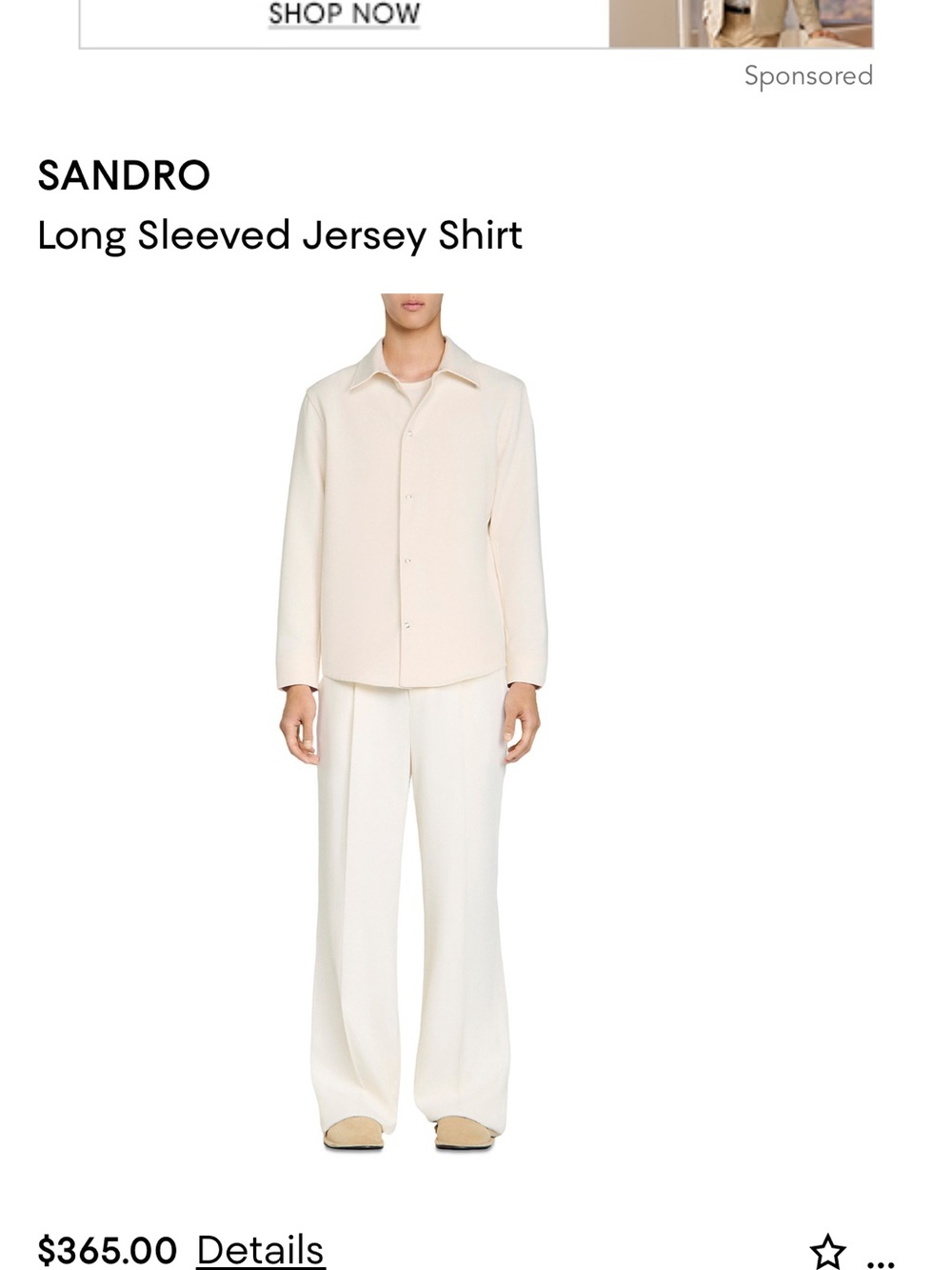 NWT Sandro Long-Sleeve Jersey Shirt in Cream size XL L